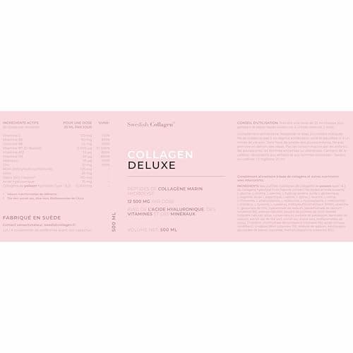 Collagen Deluxe 500 ml de collagène liquide | 12 500 mg de collagène marin, avec de l'acide hyaluronique, des vitamines et des minéraux pour les cheveux, la peau et les ongles.