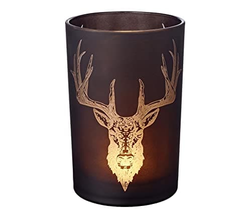 EDZARD Lanterne, photophore, Verre Bougie Alex, Noir, cerf, Hauteur 18 cm