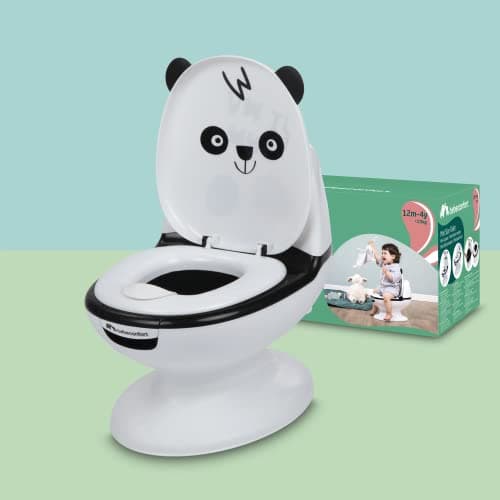 Bebeconfort Pot Bébé Toilette, Siège d'Apprentissage de la Propreté, 1-4 ans, 0-20 kg, Pare-Éclaboussures, Vrai son de Chasse, Cuvette Amovible, Facile à Nettoyer, Pied en Caoutchouc, Ours Pande