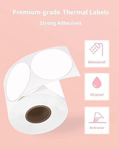 Phomemo Lot de 750 étiquettes rondes roses - Compatible avec MUNBYN, Phomemo, Polono, Imprimante d'étiquettes sans BPA - Étiquettes thermiques autocollantes pour logo, code
