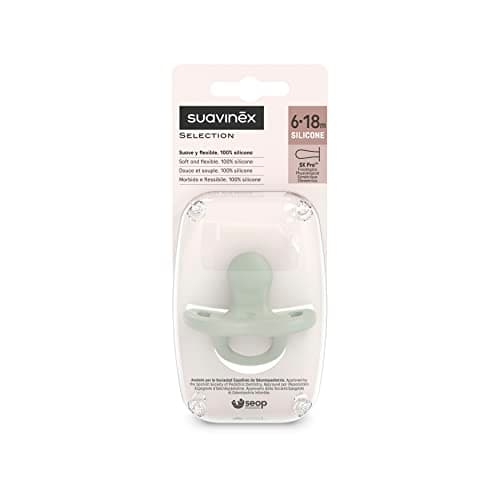 Suavinex, Sucette Tout Silicone, pour Bébé 6/18 Mois, Sucette avec Tétine Symétrique SX Pro, Réversible, Super Douce et Souple, Idéal pour Dormir. Colour Essence, Vert