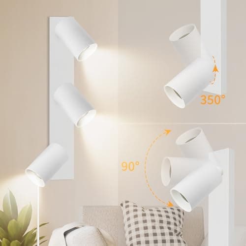 TaFiCo Applique Murale Intérieure avec Prise et Interrupteur 3 Spots - Blanc GU10 Lampe de Chevet Murale Moderne Tourner 350° - Lampe Murale pour Chambre Salon Couloir Peinture Murale - Sans Ampoules