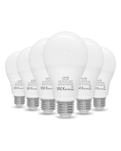 LUTW Ampoule LED E27 Blanc Neutre 4000K, 12W Equivalent 100W, Ampoules LED A60 Culot Edison à Vis, 1200lm, Économie d'Énergie à Angle de Faisceau 220 °, Non Dimmable, Plastique, Lot de 6