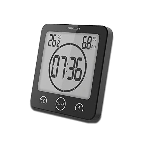 HONPHIER Horloge De Salle De Bain Horloge De Douche Numerique éCran Minuterie à éCran Tactile avec Affichage D'Humidité De La TempéRature pour Douche De Salle De Bain Cuisine (Noir)