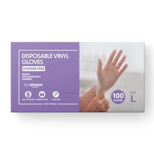 by Amazon - Gants en vinyle jetables, Taille L, lot de 100, Transparent