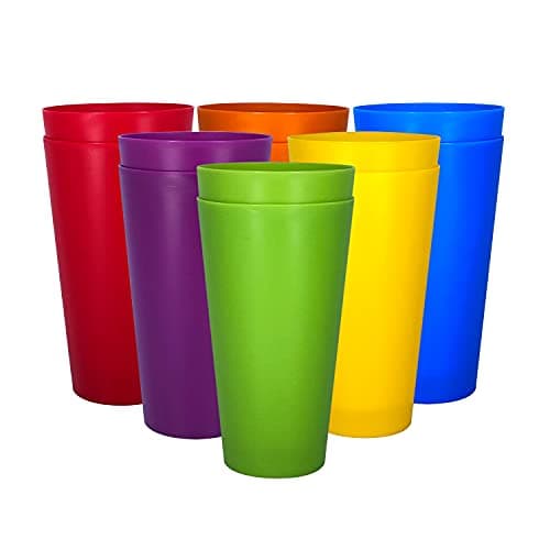 Yalin Lot de 12 grands verres en plastique incassables, passent au lave-vaisselle, sans BPA, 946 ml, 6 couleurs assorties