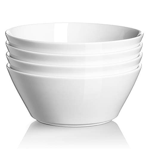 DOWAN Saladiers, 950 ml Grand Bol à Soupe, Bols à Salade, Bols de Service à Céréales en Céramique, Bol à Ramen, Ensemble de bols de Grand Diamètre, Blanc, Lot de 4