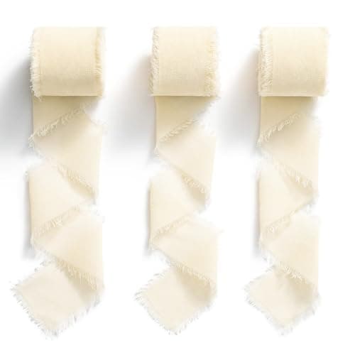 MORSUNBELA Ruban en Mousseline de Soie Champagne 3,8 cm x 19,2 m Ruban Cadeau de Mariage Ruban de Soie