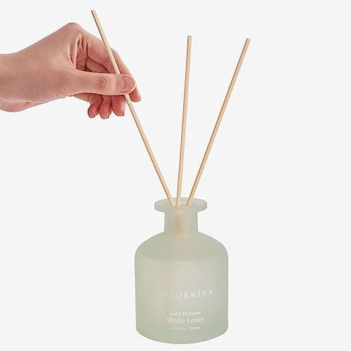 Cocorrína diffuseur de Parfum - Lotus Blanc 200ml parfums d'intérieur avec bâtonnets Diffuseur Reed d'huiles essentielles pour la Chambre à Coucher, la Salle de Bain, l'étagère et Le Bureau