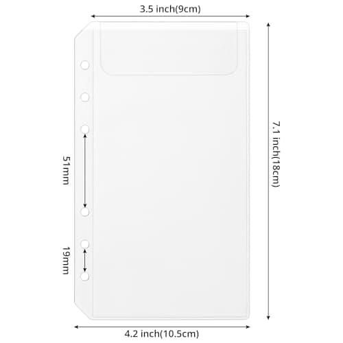 luvtree Pochette d'insertion de classeur transparent en PVC A6, enveloppe d'insertion de planification à 6 trous sans fermeture éclair, enveloppe de budget de trésorerie. 12 pièces