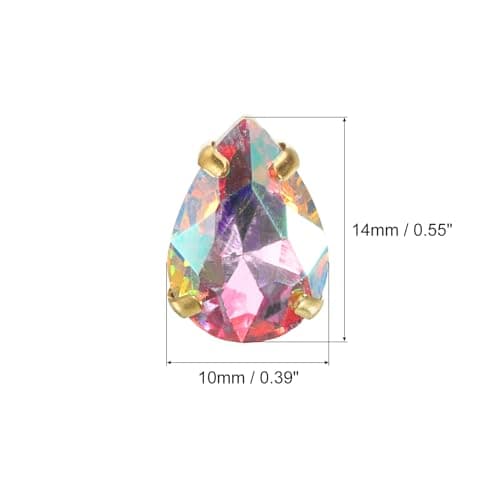 QUARKZMAN 20pcs Strass à Coudre Forme Larme - 14x10mm Plat Dos Verre Cristal en Or Broche Réglage pour Artisanat, DIY Bijoux, Vêtements Décorations (AB Couleur)