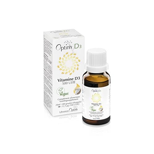 Vitamine D3 naturelle en gouttes supplément | vitamine D enfants - bébé – adultes – femme enceinte | 500 UI par goutte - Flacon 20ML | Vitamine D Végétale Vegan Lichen - huile de coco | Optim D3