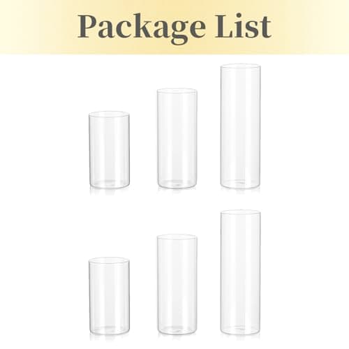 Photophore Bougeoirs Verre Vase Cylindrique: Hewory Set de 6 Porte Bougie pour Centre de Table Noel Mariage, Supports pour Bougies Piliers Transparent Vase en Verre Bougie Flottante