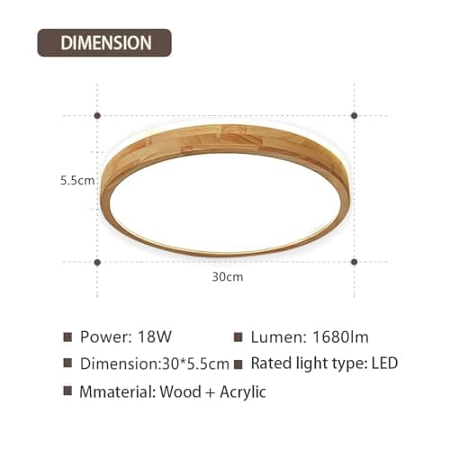 WayLuoung Plafonnier LED En Bois | Ø30cm 3000K 1620Lm 18W | Plafonnier Rond En Bois Naturel À 360°, Chambre À Coucher, Salon, Chambre D'Enfant, Cuisine, Salle À Manger, Maison, Bureau (Blanc Chaud)