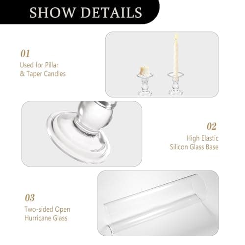 Lot de 2 bougeoirs Hurricane en verre transparent de 35,1 cm de haut pour bougies coniques, bougeoirs en verre pour centre de table, fête de mariage, salle à manger, événement