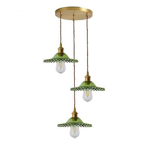 LFsem Suspension Luminaires en Verre à 3 Lumières, Lampe Suspendue Triple Complexe Industrielle Vintage en Laiton E27, Lustre de Plafond pour Salle à manger Salon (Vert)