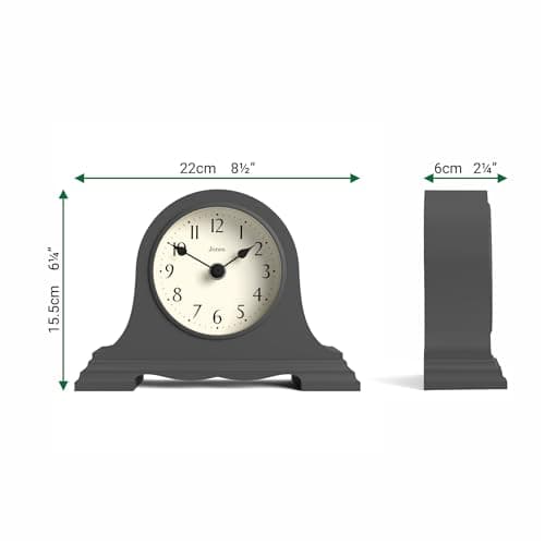 JONES CLOCKS® Speakeasy Horloge de cheminée | Classique Design à Chapeau de Napoléon | Gris foncé | Style Classique Contemporain pour Bureau, Table, étagère ou Table de Chevet
