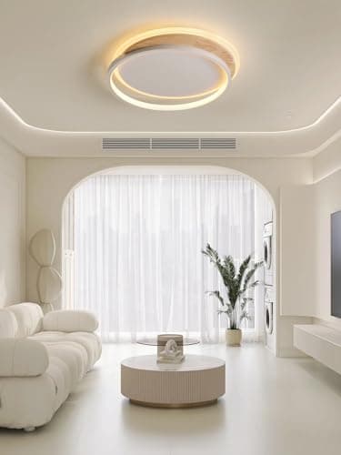 FANLG Plafonnier LED dimmable 3000K-6000K Roud Luminaire Plafonnier salon 40CM lustre chambre plafonnier led bois pour Chambre, Salon, Bureau Cuisine