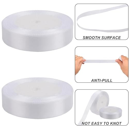 AWCIGG® Ruban de Satin Blanc 20mm x 88m, Ruban Satinée pour Emballage Cadeau, Gâteau, Couture, Artisanat, Ballons, Coffrets, Bouquets, Décoration de Noël et Mariage (22m/rouleau)