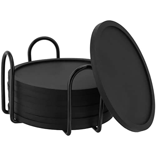 ZEONHEI Lot de 8 Dessous de Verre Ronds en Silicone de 10 cm, sous Verres, sous Tasses, Dessous de Tasse, pour Bar, Fête, Maison, Bureau, Anti-Dérapants, Noir