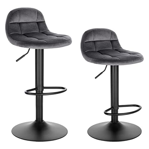 WOLTU Tabouret de Bar en Velours Lot de 2 Tabouret de Comptoir Tabouret Haut Hauteur Réglable Pivotant à 360° Dossier Repose-Pieds Hauteur du Siège 62-83cm Gris Foncé BH317dgr-2