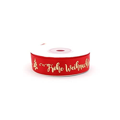 OMISS - Frohe Weihnachten - Ruban Rouge et Ecriture Or - Ruban de type Satin de 19mm