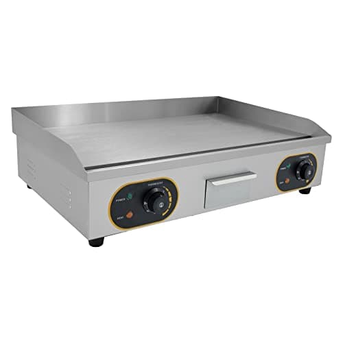 MOOTACO Plancha Électrique Professionnelle Inox 4400W de gril en Fonte 73 * 43cm, Thermostat 50 à 300°C, 2xThermostat, 2 Prises (Entièrement lisse)