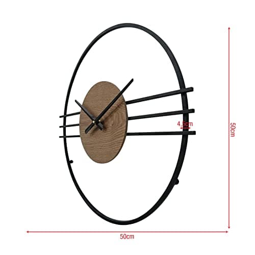 Rebecca Mobili Horloge Murale Design, Grande Horloge Murale, Noir Brun, Métal MDF, Style Moderne, Décoration Intérieure - Diamètre 50 cm x P 4,5 cm - Art. RE6786