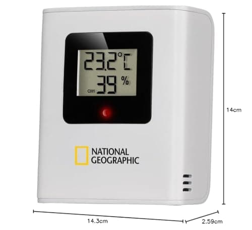 National Geographic Station Météo Couleur sans Fil avec Capteur Extérieur VA avec 4 Zones De Mesures pour Intérieur Ou Extérieur, Noir