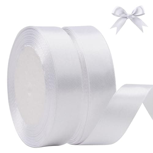 AWCIGG® Ruban de Satin Blanc 20mm x 88m, Ruban Satinée pour Emballage Cadeau, Gâteau, Couture, Artisanat, Ballons, Coffrets, Bouquets, Décoration de Noël et Mariage (22m/rouleau)