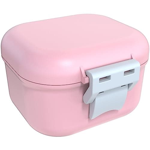 ARGOMAX Boîte de prothèse anti-fuite, boîte à prothèses dentaires portable avec tamis, pour prothèses dentaires et appareils dentaires (rose + blanc).