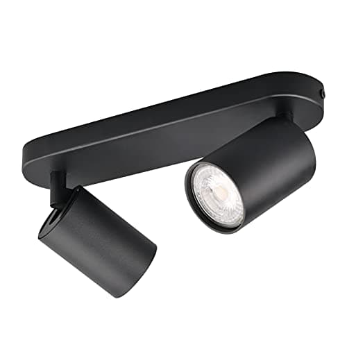 KYOTECH Plafonnier LED 2 Spots Orientables 2 GU10 Spots de plafond Pivotants & Orientables,Applique murale LED Noir mat,livré sans ampoules