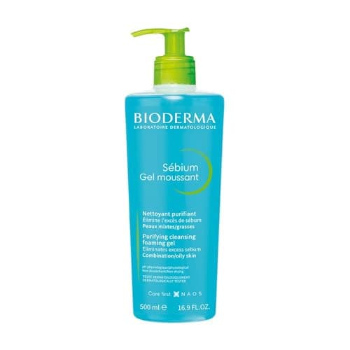 BIODERMA Sébium Gel Moussant – Nettoyant purifiant doux – Élimine l’excès de sébum et les impuretés – Peaux mixtes à grasses – Prescrit par des dermatologues – Flacon-pompe 500 ml
