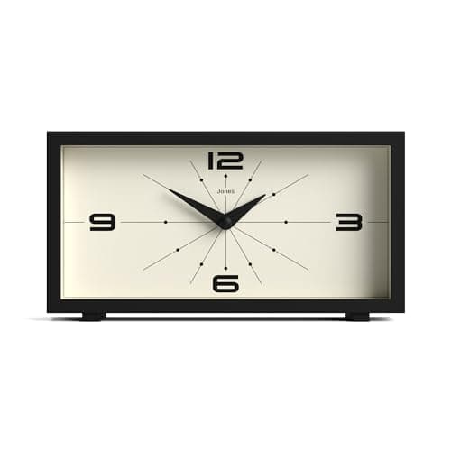 JONES CLOCKS Horloge de Bureau Odeon' - Design rectangulaire Moderne en Noir, Look rétro élégant pour étagère, Table, cheminée ou Chevet