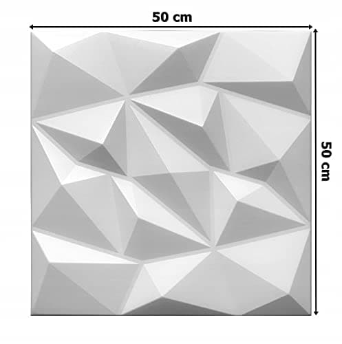 DECCART - Panneau Mural Decoratif 3D | Revetement mural | Panneaux Muraux | Polystyrène PSE | 50x50 cm Brylant 2 m2, 8 pièces, blanc