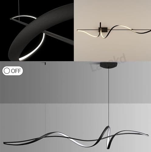 LED Lustre Salle à Manger Dimmable Suspension Luminaires Moderne Lampe à Suspension Dimmable Linéaire Spirale Design Hauteur Réglable Plafonnier pour Cuisine Salon Bureau Plafond Lampe (Noir, L100cm)