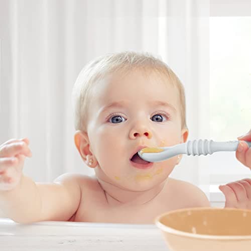 Vicloon Cuillere Bebe Apprentissage,3pcs Cuillères D'apprentissage pour Enfants et Bébé Ustensile D'apprentissage Adapté à Dentition Première Étape Recommandé par Experts Sevrage