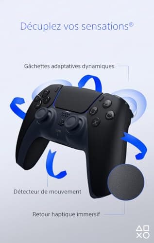 Sony, Manette PlayStation 5 officielle DualSense, Sans fil, Batterie rechargeable, Bluetooth, Compatible avec PS5 et PC, Couleur : Midnight Black