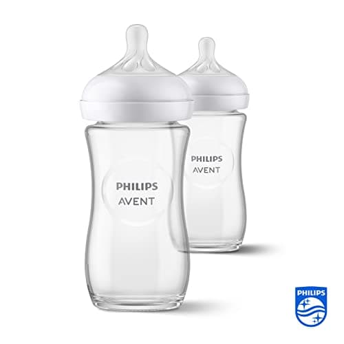 Philips Avent Lot de 2 biberons en verre à Réponse Naturelle – biberon de 240 ml, sans BPA pour les bébés de 1 mois et + (modèle SCY933/02)