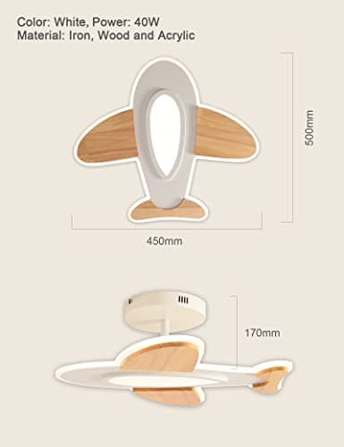 FANLG Plafonnier LED enfant, 40W 50cm Plafonnier avion créatif dimmable 3000K-6000K Lampe plafond de chambre à coucher Garçon plafonnier led moderne avec télécommande, chambre enfant,chambre bébé