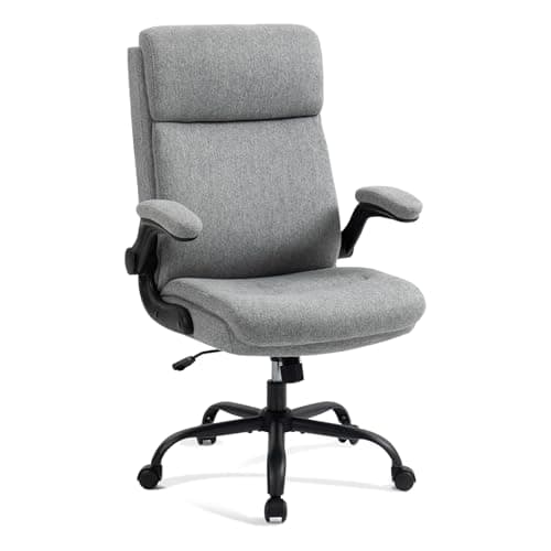 CASTLOVE Chaise de bureau ergonomique avec dossier, accoudoirs rabattables, dossier haut, hauteur réglable, fonction bascule, chaise de bureau en tissu gris, charge maximale : 150 kg