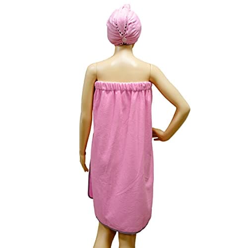 Polyte - Paréo de Bain pour Femme et Serviette de Cheveux - Microfibres/sèche Rapidement - Rose - Taille Unique