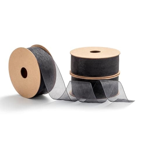 MORSUNBELA Ruban cadeau noir en organza, 25 mm x 9 m, décoratif, en soie, noir