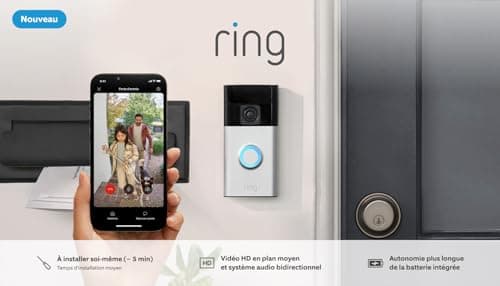 Nouvelle Ring sonnette vidéo sans fil (Battery Video Doorbell) avec vidéo HD en plan moyen | Installation facile (5 min) par soi-même | avec batterie intégrée I Essai Ring Home gratuit 30 j.