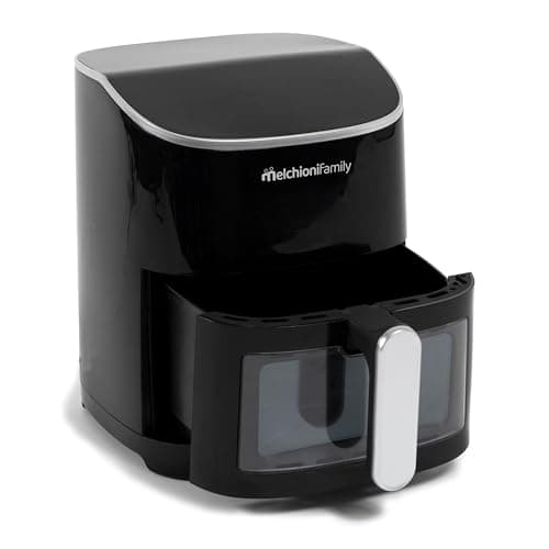 Melchioni Family | Friteuse à Air EMMA, Capacité 5 litres, Écran Tactile et Minuteur, Fenêtre Transparente, Air Fryer Sans Huile avec 8 Programmes, 80-200°, 1300 W, Couleur Noir
