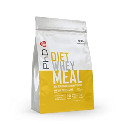 PhD Nutrition Diet Whey Meal Poudre 770g Cheesecake à la vanille - Poudre de protéines Whey, Repas à boire pour brûler les graisses, Poudre de protéines High Protein avec 26g de protéines par portion