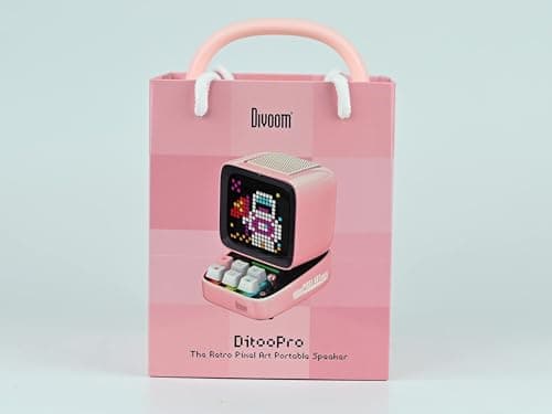 divoom Ditoo Enceinte Bluetooth avec Affichage LEDs, Reveil, et 10 Watts Audio pour Chambre, DIY, Anniversaire (Rose)