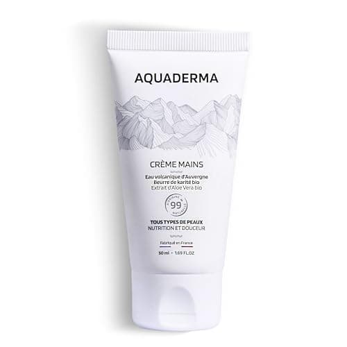 Aquaderma Crème Mains Beurre de Karité & Aloe Vera BIO 50ml - 99% Origine Naturelle & Made in France - Hydrate et Protège Durablement Mains et Ongles - Enrichie en Eau Volcanique d'Auvergne