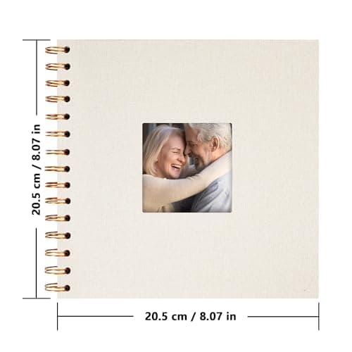 Yopih Album Photo Scrapbooking Couverture en Lin 20,5x20,5 cm, Pages Blanches en Papier Kraft Rigide pour Mariage Voyage Baby Shower, 20 Feuilles/40 Pages, Beige