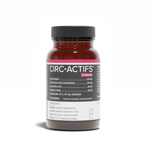 ARAGAN - Synactifs - Circactifs Pilulier - Complément Alimentaire Circulation Jambes Lourdes - Vigne Rouge, Raisin, Citron, Vitamines - 60 gélules - 1 mois à 2 mois de prise - Fabriqué en France